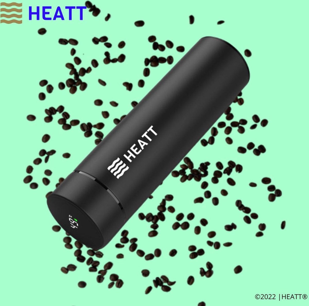 HEATT | De slimme thermosbeker - Zwart - Thermosbeker - Thermosfles - 12 uur warm - 24 uur koud - hermetisch afgesloten thermosbeker - vacuüm afgesloten thermosbeker - thermoskan - koffiebeker - slimme thermosbeker - smart thermosbottle