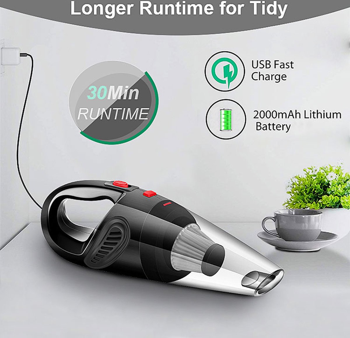 Woegel Draadloze Kruimelzuiger Nat en Droog Zwart - afbeelding 2