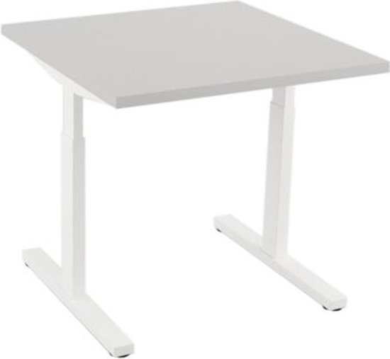 Offeco bureau Oxford - Bureau - Bureautafel - Gaming bureau - Game bureau - Computertafel - Desk - Bureau Wit - Verstelbaar bureau - Gaming Desk - Bureau tafel - Bureau verstelbaar  Lichtgrijs  80x80cm-- blad-  onderstel- x80