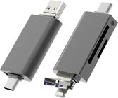 NÖRDIC CRD-008 OTG USB-A 3.0 naar USB-C Kaartlezer - Lightning connector - Ondersteuning SD / TF Micro SD - Tot 2TB - 5Gbps - Zwart