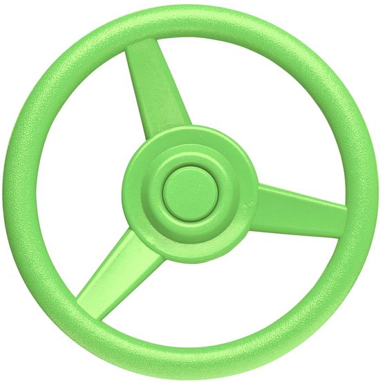 Groen speelgoedstuurwiel met een diameter van 30 cm, appelgroen van kleur, met een getextureerde grip.