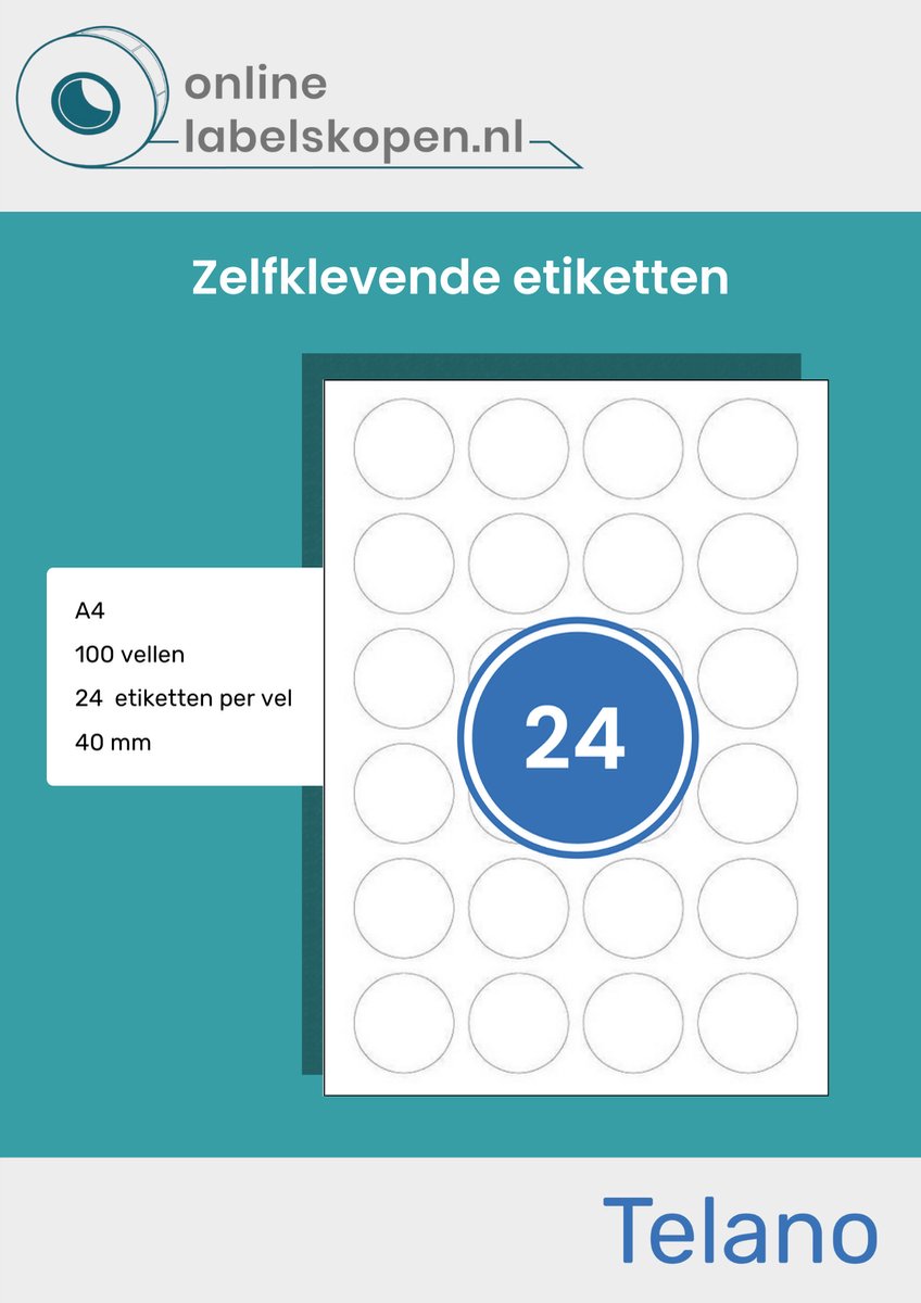 24 étiquettes Rondes 45mm Par Feuille A4 – Papier Blanc Mat, Cloud Labels, UK