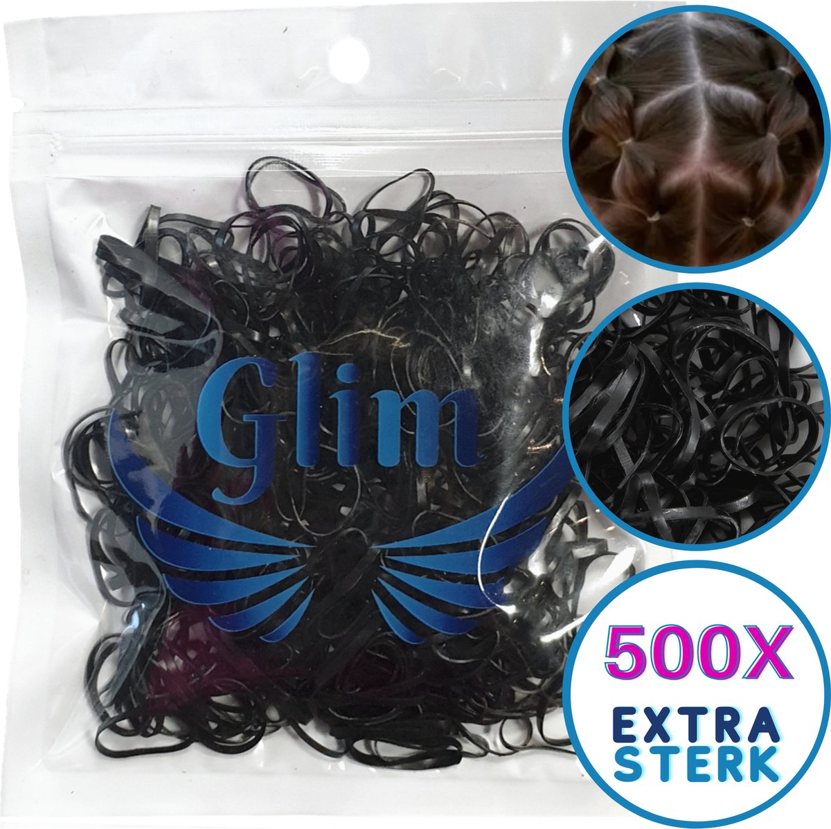 Glim® 500x zwarte mini - Meisjes - Baby Kinderen - Haar Elastieken | bol.com
