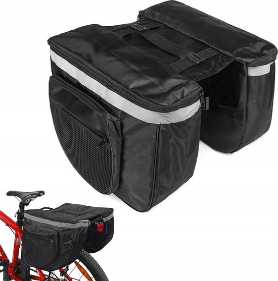 Luxe Dubbele Bagagedragertas - Bicycle Bag - Grote Dubbele Afneembare Bagagedrager Fietstas - Trunkbag - Waterproof - Bikepacking Tas Houder - Trunkbag Met 4 Vakken - 28 Liter Opbergruimte - Zwart