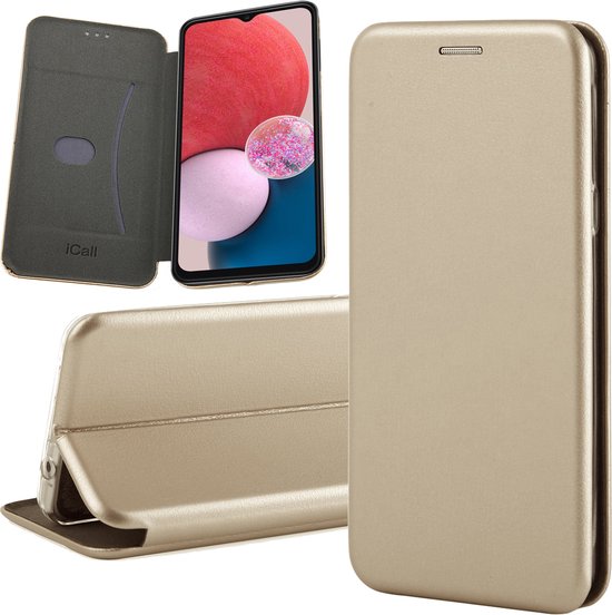 Etui Samsung Galaxy A13 4G - Etui Portefeuille en Cuir Etui Porte-Cartes Minimaliste Or