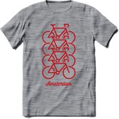 Amsterdam Fiets Stad T-Shirt | Souvenirs Holland Kleding | Dames / Heren / Unisex Koningsdag shirt | Grappig Nederland Fiets Land Cadeau | - Donker Grijs - Gemaleerd - S