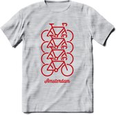 Amsterdam Fiets Stad T-Shirt | Souvenirs Holland Kleding | Dames / Heren / Unisex Koningsdag shirt | Grappig Nederland Fiets Land Cadeau | - Licht Grijs - Gemaleerd - XXL