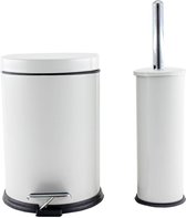 Badkamer/Toilet set - Pedaalemmer 5 liter en toiletborstel RVS - Wit