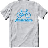 Amsterdam Fiets Stad T-Shirt | Souvenirs Holland Kleding | Dames / Heren / Unisex Koningsdag shirt | Grappig Nederland Fiets Land Cadeau | - Licht Grijs - Gemaleerd - 3XL