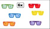 6x Bril party recht model assortiment kleuren - brillen thema feest festival fun verjaardag uitdeel
