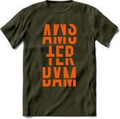 Amsterdam T-Shirt | Souvenirs Holland Kleding | Dames / Heren / Unisex Koningsdag shirt | Grappig Nederland Fiets Land Cadeau | - Leger Groen - XXL