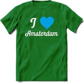 I Love Amsterdam T-Shirt | Souvenirs Holland Kleding | Dames / Heren / Unisex Koningsdag shirt | Grappig Nederland Fiets Land Cadeau | - Donker Groen - S