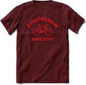 Amsterdam Bike City T-Shirt | Souvenirs Holland Kleding | Dames / Heren / Unisex Koningsdag shirt | Grappig Nederland Fiets Land Cadeau | - Burgundy - L