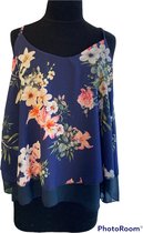 Topje, gebloemd, donkerblauw, one size