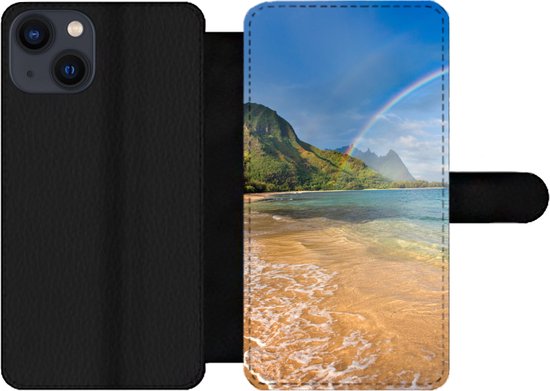 Bookcase Convient pour étui de téléphone iPhone 13 - Un magnifique arc-en-ciel à Tunnels Beach à Hawaï - Avec compartiments - Étui portefeuille avec fermeture magnétique