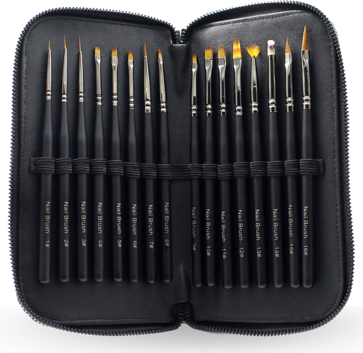 Goedkoopste Professionele 16-delige Nail Art Set - Nagellak Acryl Penselen - Fineliner Penseel - Gellak Penselen - Inclusief Opberg Etui