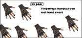 5x Paar handschoen kort kant vingerloos zwart - Sexy kanten valentijn show huwelijk halloween themafeest ballet studio