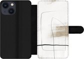 Bookcase Geschikt voor iPhone 13 Mini telefoonhoesje - Verf - Minimalisme - Zwart - Met vakjes - Wallet case met magneetsluiting