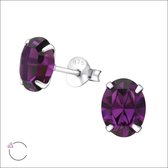 Aramat jewels ® - Ovale oorbellen paars kristal 925 zilver 8x6mm