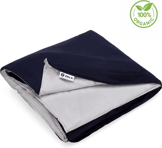 ZOLA XL Verzwaringsdeken Katoen 13 kg 200 x 220 cm - Bundel met Hoes - Verzwaarde deken Incl. Grijs & Blauw Biologisch Katoenen Overtrek