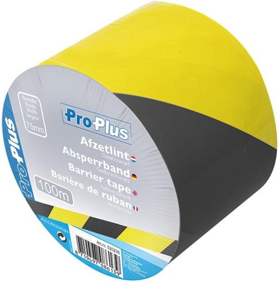 ProPlus Afzetlint - Geel/Zwart - 75 mm x 100 m - Kunststof - Opvallend