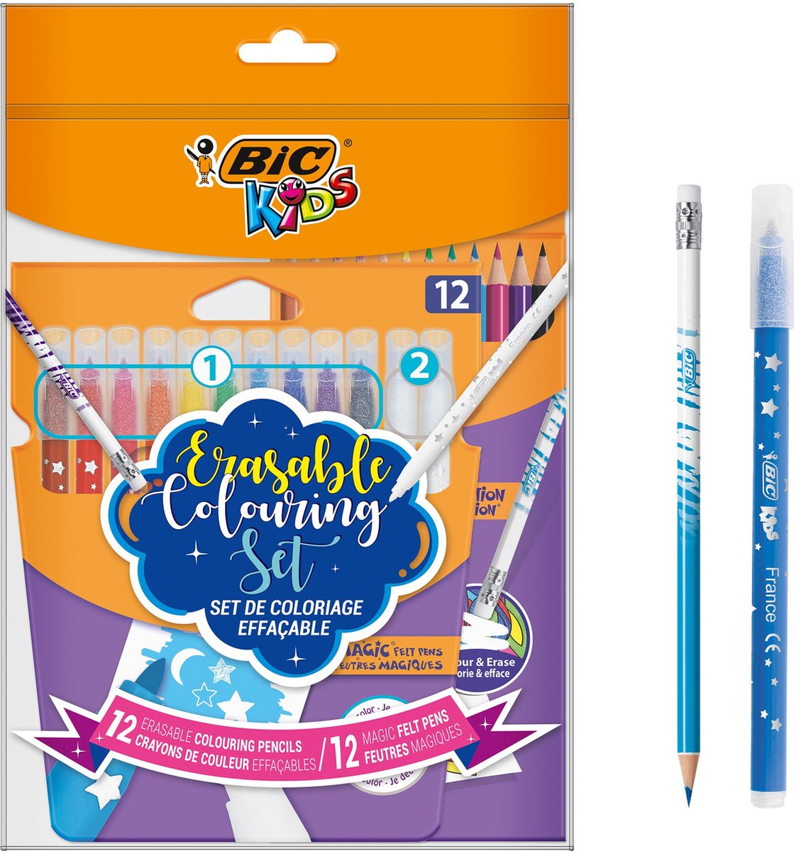 BIC Kids Evolution Illusion erasable pencil crayons box of 12 pcs 