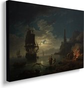 Kunst: Claude-Joseph Vernet, Coastal Scene in Moonlight, 1769, Schilderij op canvas, formaat is 60X90 CM