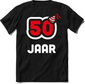 50 Jaar Feest kado T-Shirt Heren / Dames - Perfect Verjaardag Cadeau Shirt - Wit / Rood - Maat S