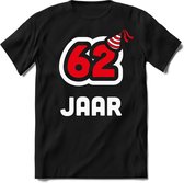 62 Jaar Feest kado T-Shirt Heren / Dames - Perfect Verjaardag Cadeau Shirt - Wit / Rood - Maat L