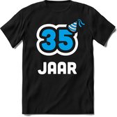 35 Jaar Feest kado T-Shirt Heren / Dames - Perfect Verjaardag Cadeau Shirt - Wit / Blauw - Maat XL