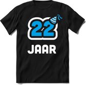 22 Jaar Feest kado T-Shirt Heren / Dames - Perfect Verjaardag Cadeau Shirt - Wit / Blauw - Maat L