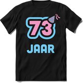 73 Jaar Feest kado T-Shirt Heren / Dames - Perfect Verjaardag Cadeau Shirt - Licht Blauw / Licht Roze - Maat 7XL