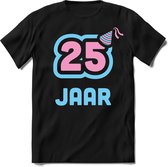 25 Jaar Feest kado T-Shirt Heren / Dames - Perfect Verjaardag Cadeau Shirt - Licht Blauw / Licht Roze - Maat L