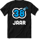 38 Jaar Feest kado T-Shirt Heren / Dames - Perfect Verjaardag Cadeau Shirt - Wit / Blauw - Maat XL