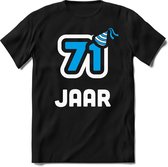 71 Jaar Feest kado T-Shirt Heren / Dames - Perfect Verjaardag Cadeau Shirt - Wit / Blauw - Maat L