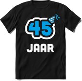 45 Jaar Feest kado T-Shirt Heren / Dames - Perfect Verjaardag Cadeau Shirt - Wit / Blauw - Maat XXL