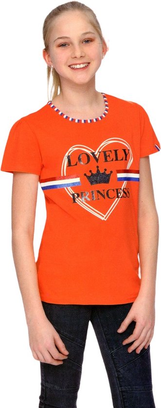 Tiener Meisje T-shirt - Lovely Princess - Voor Koningsdag - Holland - Maat: 110/116