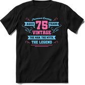 75 Jaar Legend - Feest kado T-Shirt Heren / Dames - Licht Blauw / Licht Roze - Perfect Verjaardag Cadeau Shirt - grappige Spreuken, Zinnen en Teksten. Maat S