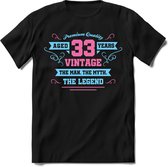 33 Jaar Legend - Feest kado T-Shirt Heren / Dames - Licht Blauw / Licht Roze - Perfect Verjaardag Cadeau Shirt - grappige Spreuken, Zinnen en Teksten. Maat XL