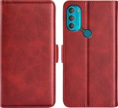 Motorola Moto G71 Hoesje - MobyDefend Luxe Wallet Book Case (Sluiting Zijkant) - Rood - GSM Hoesje - Telefoonhoesje Geschikt Voor: Motorola Moto G71