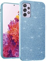 Casemania Hoesje Geschikt voor Samsung Galaxy A33 5G Blauw - Glitter Back Cover