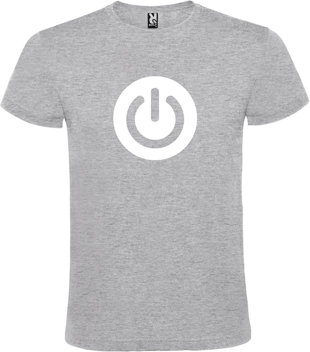 Grijs T-shirt ‘Power Button’ Wit Maat L