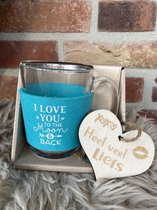 Theeglas - met tekst I love you to the moon and back - Valentijnsdag
