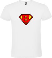 Wit T shirt met print van "letter B“ Superman “ Logo print Rood / Geel size XL