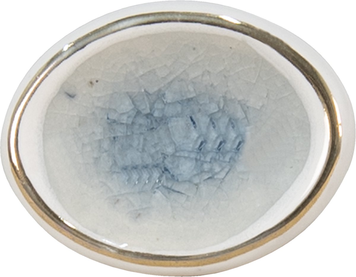 Clayre & Eef Deurknop 4 cm Blauw Wit Keramiek Meubelknop Kastknop