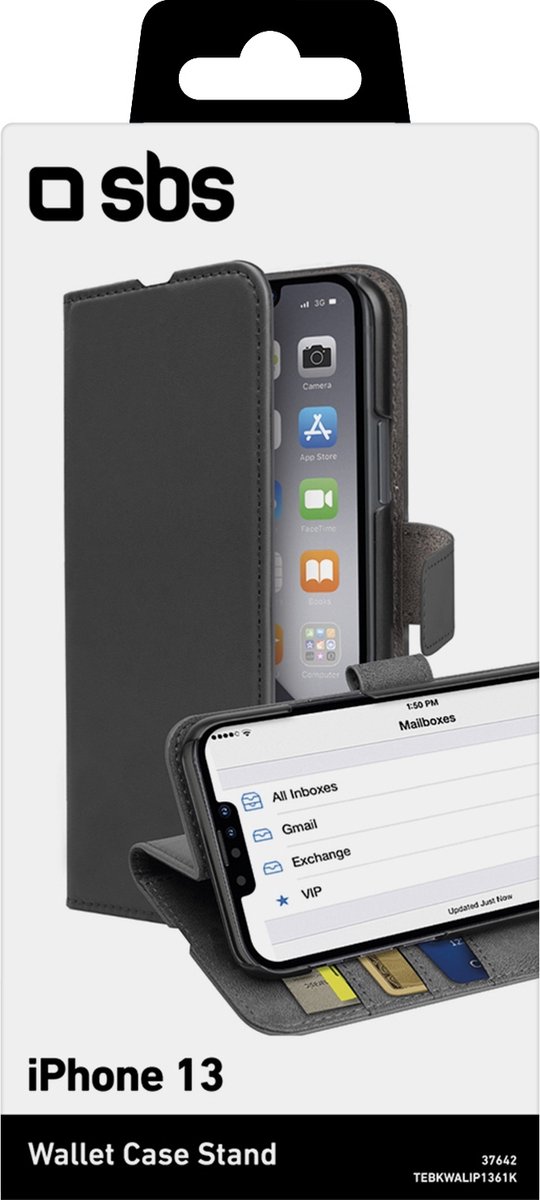 SBS Wallet Stand Telefoonhoesje geschikt voor Apple iPhone 13 Hoesje Bookcase Portemonnee - Zwart
