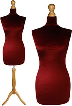 Paspop Bordeaux Velours - Paspop dames - Mannequin - Mannequin vrouw - LB Driepoot - Paspop Buste Torso - Paspoppen - Etalagepop – 44/46 Verstelbaar