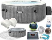 Intex Jacuzzi PureSpa Bubble Greywood 6 personen | Ø 216 cm | Met Wifi-module (2021 serie) | Inclusief 2 hoofdkussen, LED verlichting, Intex dienblad met LED verlichting en Aquaswa