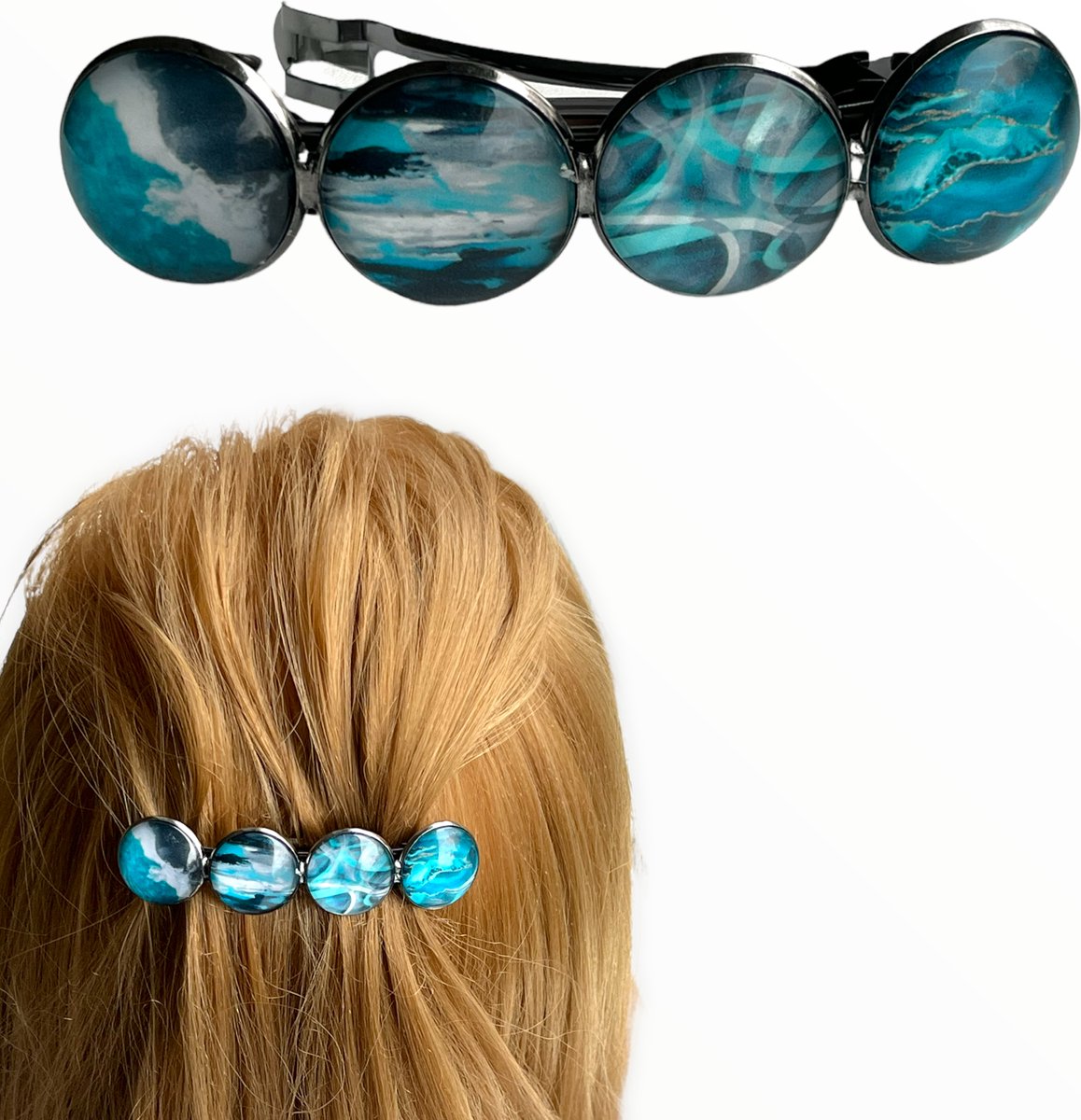 Hairpin-Haarspeld-Haaraccessoire-Hairclip-Cabochon-grijs-groen-blauw-wit-Haarklem-Haarmode