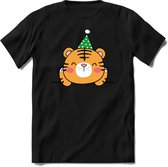 Tijger Buddy Kerst T-shirt | Groen | Jongens / Meisjes | Grappige Foute kersttrui Shirt Cadeau | Kindershirt | Leuke Elf, Rendier, Kerstboom en Kerstballen Ontwerpen. Maat 164